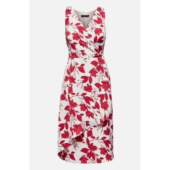 NWT Banana Republic Dress Womens Red Floral Wrap Effect Midi Retail $130 Size 10 - Picture 1 of 10
